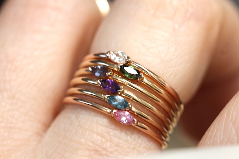 14K Gold Marquise Alexandrite Ring, Wink Ring, Stacking Ring, Color Changing Stone, 10K Promise Ring, Purple, Green, Blue, Solid Gold Ring image 3