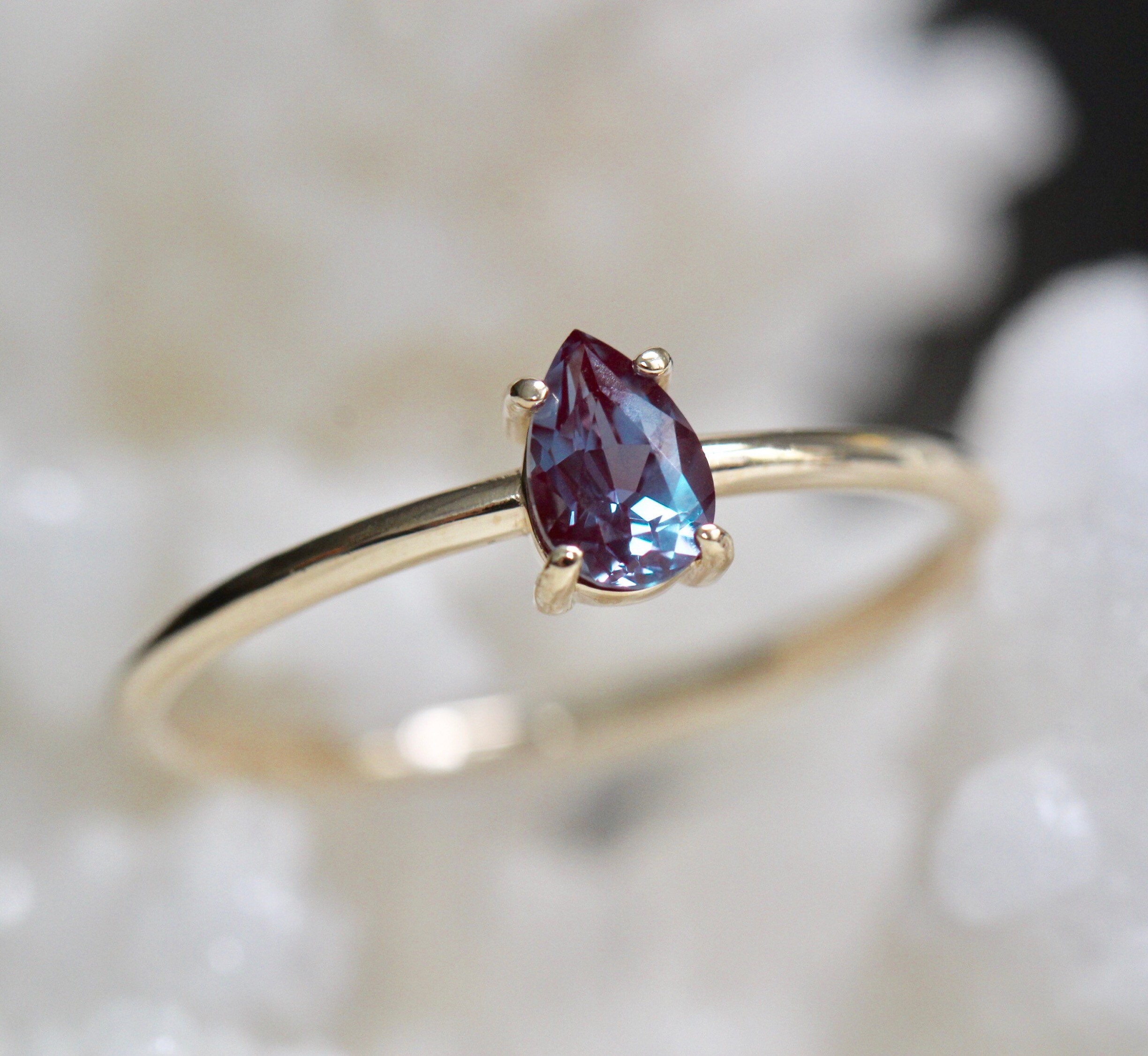 Minimalist Alexandrite Ring Baguette Shaped Solitaire Ring Color ...