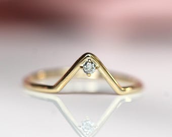 14K Diamond Deep Chevron Ring
