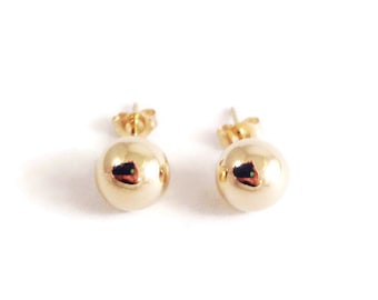 14k Gold Ball Studs, 7mm Studs, circle studs, Round Studs, Sun Earring, Real Gold, Everyday Wear