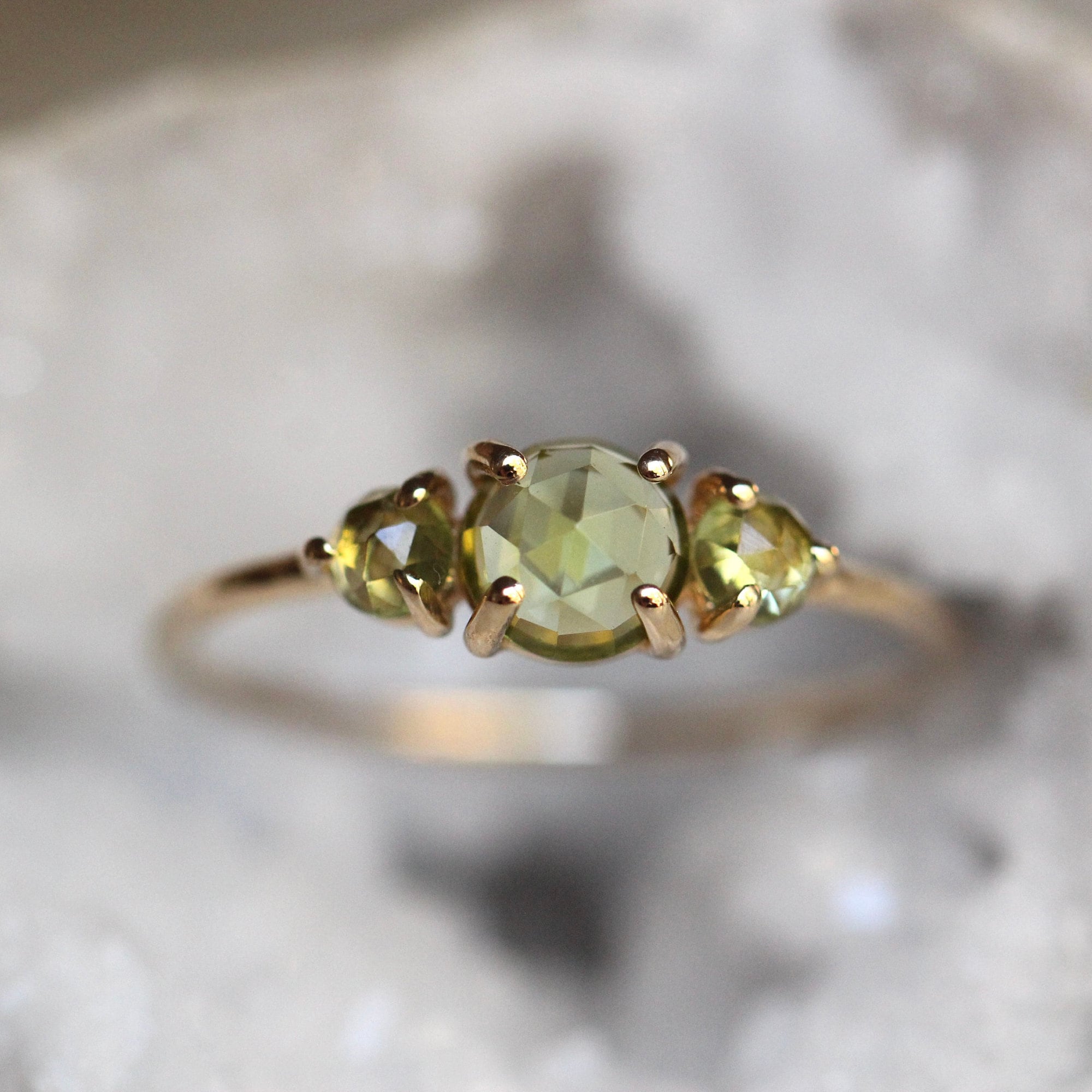 Peridot Emerald Channel Set Two Stone ring - 14K White Gold |JewelsForMe