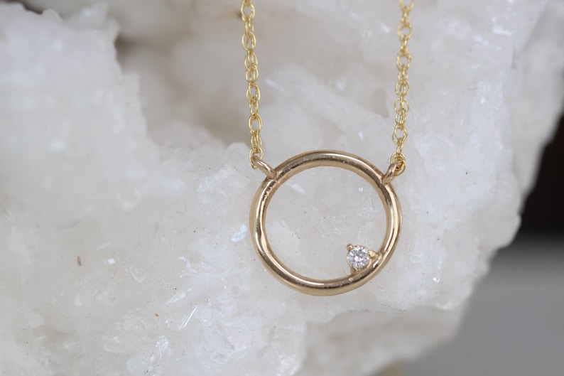 14K Open Circle Diamond Necklace, Round pendant Necklace, Layering Necklace, April Birthstone, Open Pendant, Lightweight, Everyday Wear image 8