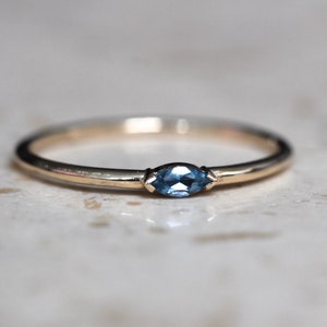 14K Gold Marquise Aquamarine Ring, Wink Ring, Stacking Ring, Midi Ring, 10K Promise Ring, Light Blue Stone, Aqua, Solid Gold Stacking Ring image 4