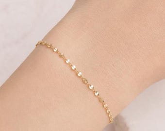 14K Chain Bracelet, Mirror Chain Bracelet, Sparkle Chain Bracelet, Dainty Chain Bracelet, Everyday Wear Bracelet , Flat Oval Disk Bracelet
