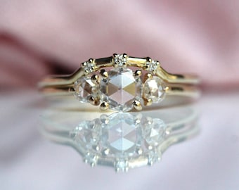 14K Gold Rose Cut Diamond Ring Set