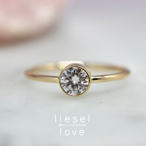 14K Gold Diamond Moissanite Bezel Ring, "Sunrise" Solitaire Ring, Engagement Ring, Dainty Ring, Minimal Jewelry, Bezel Ring, Diamond Ring