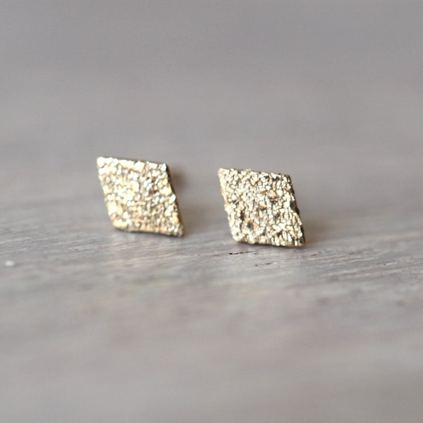 14K Gold Geometric Studs, Glitter Diamond Shape Studs, Gold Earrings, Gold Studs, Solid Gold, Dainty Glitter Studs, Solid Gold Geometric