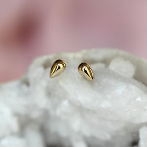 14K Gold Drop Shape Stud, Puffy Shape Stud, Geometric Stud, Pear Shape Earring, Solid Gold Stud, Real Gold, Second Hole Stud
