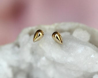14K Gold Drop Shape Stud, Puffy Shape Stud, Geometric Stud, Pear Shape Earring, Solid Gold Stud, Real Gold, Second Hole Stud