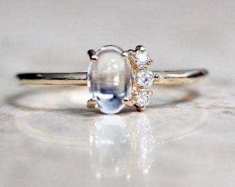 14K Gold Moonstone Diamond "Lace" Ring