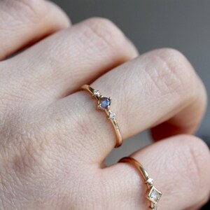 14K Gold Labradorite Diamond Ring, Moonlight Drive Ring, Labradorite Ring, Labradorite Engagement Ring, Grey Stone Ring, Color Changing image 4