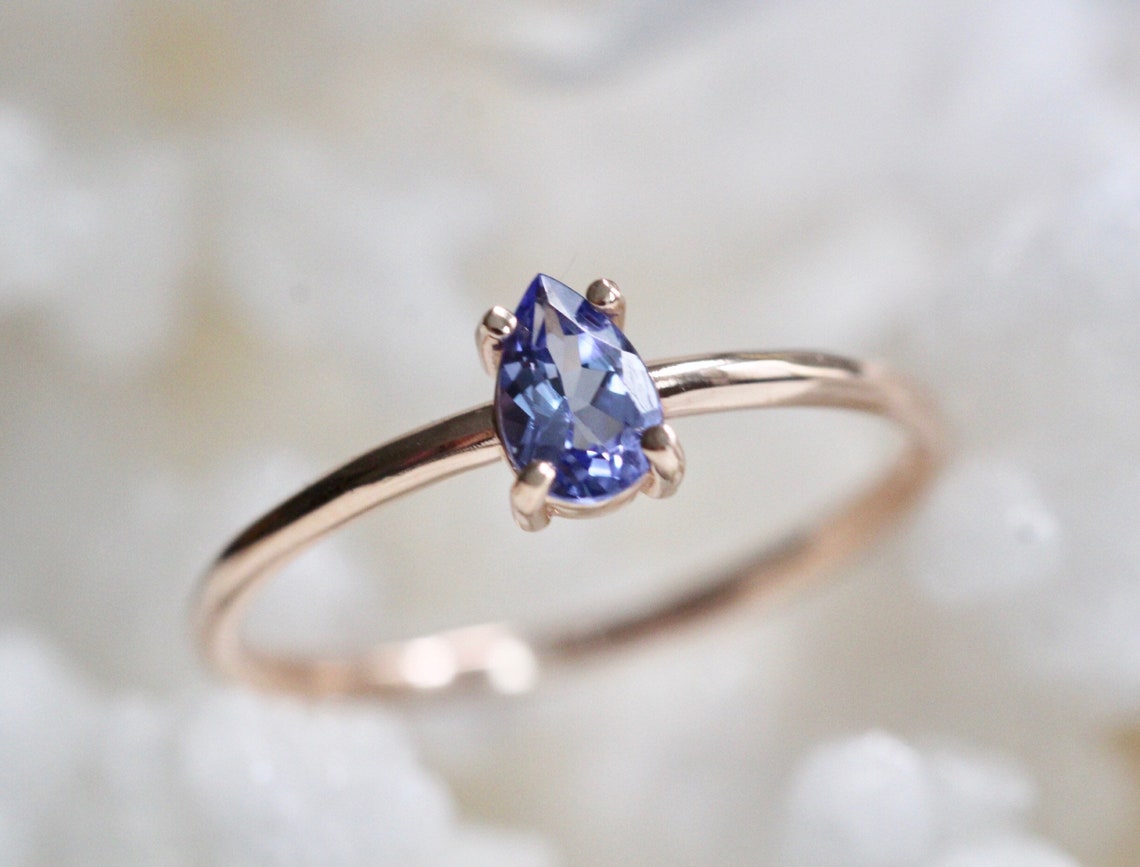 14K Gold Tanzanite Ring Light purple Stone Tear Shape Ring | Etsy