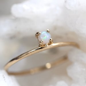 14K Gold Opal Ring, Iridescent Stone, Floating Stone, White Stone Ring, 10K Solid Gold, Australian Opal, October Birthstone, Solid 14K gold