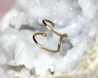 14K Double Ear Cuff, Wrap Around Cuff, Solid Gold Cuff, Real Gold, Yellow Gold, No Piercing Needed, Cartilage Cuff, Illusion Earring