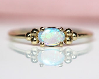 14K Triple Bead Opal Ring