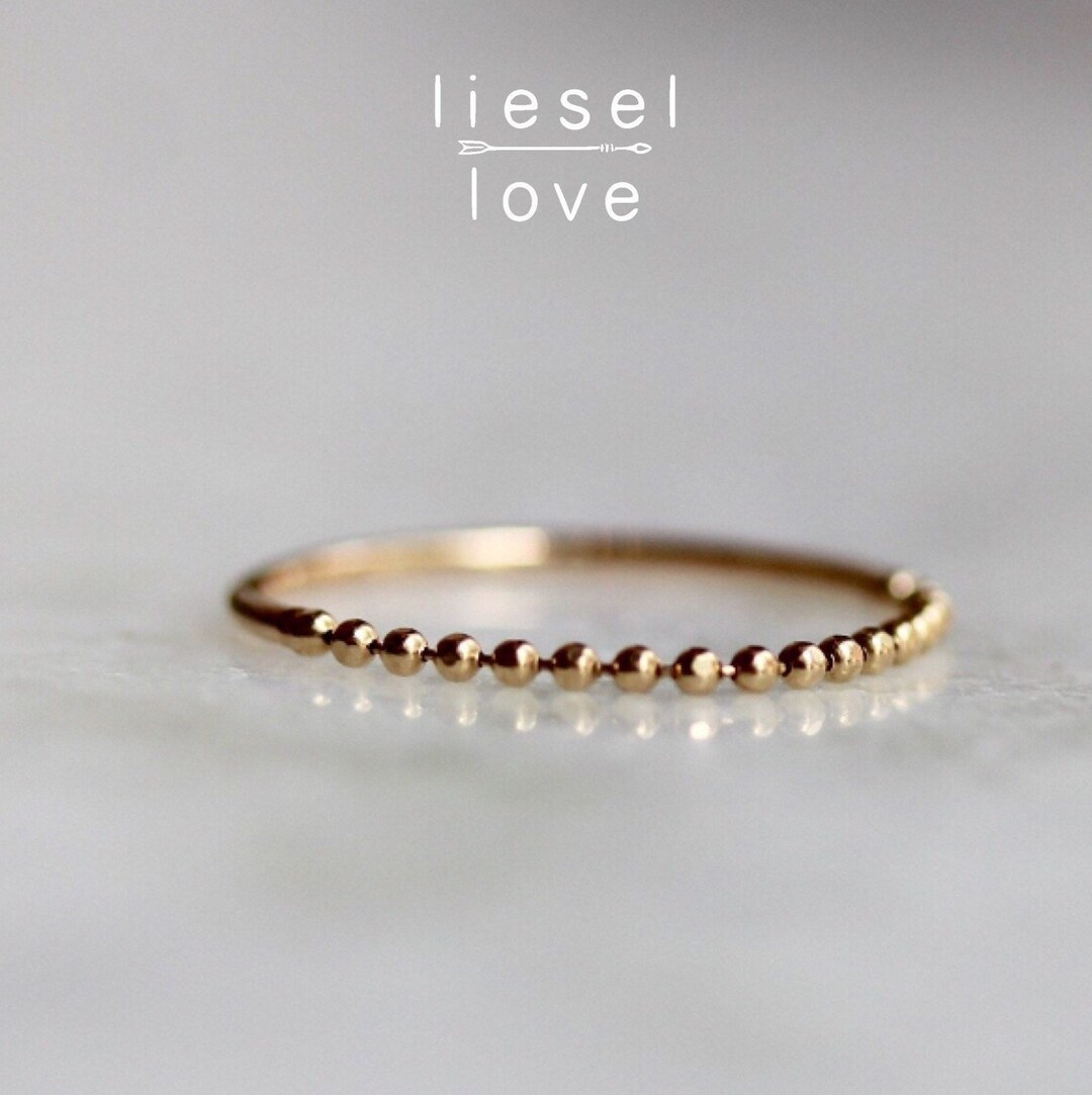 14K Gold Ball Chain Ring half & Half Ring Dainty Etsy