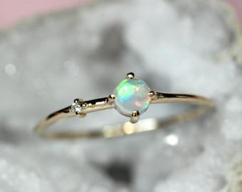 14K Gold Opal Diamond "Sidekick" Ring