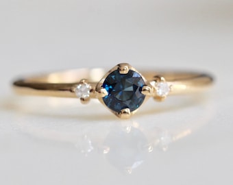 14K Gold Blue Sapphire Diamond Ring