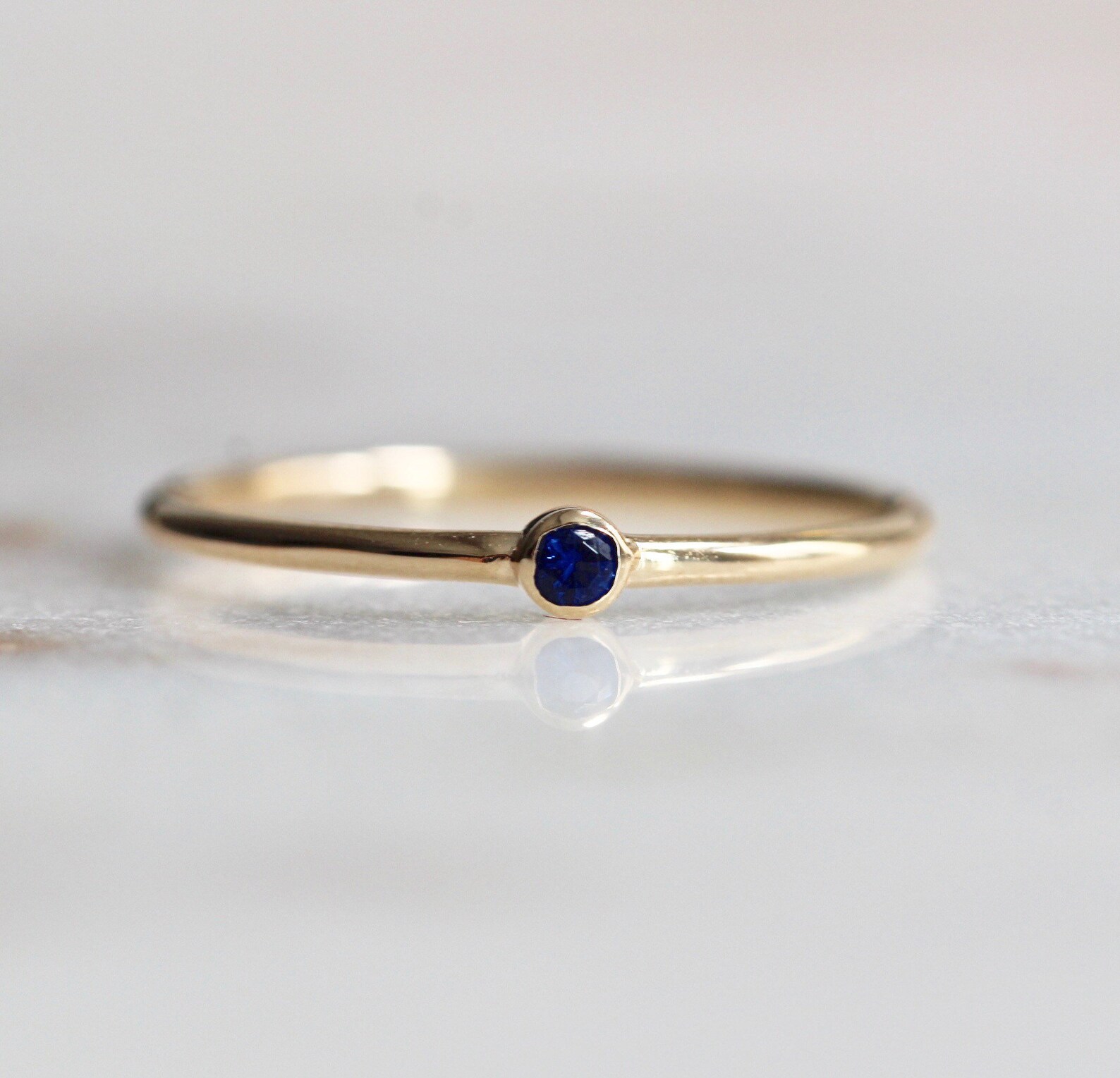 14K Gold Tiny Blue Sapphire Ring Blue Stone Ring Dainty | Etsy