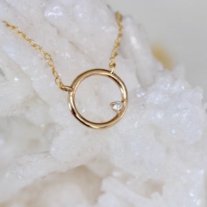 14K Open Circle Diamond Necklace, Round pendant Necklace, Layering Necklace, April Birthstone, Open Pendant, Lightweight, Everyday Wear image 4