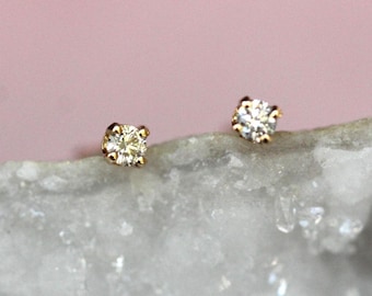 14K Gold Tiny Diamond Studs