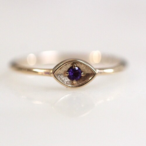 14K Gold Birthstone Eye Ring, Evil Eye Ring, January, February, March, April, May, June, shops July, August, September, November, December