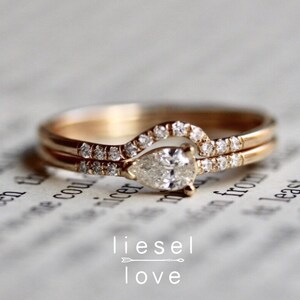 14K Gold Pear Diamond Engagement Ring Set, Perfect Pear Ring Set, Engagement Ring, Dainty Engagement Ring, Diamond Ring, Dainty Ring image 2