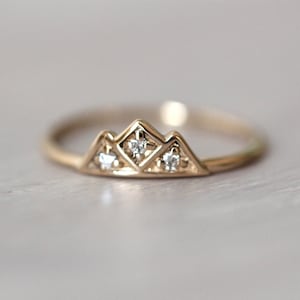 14K Gold Diamond Ring, "Mountain" Ring, Engagement Ring, Dainty Ring, Diamond Ring, Wedding Band, Nature Inspired, Mountain Jewelry