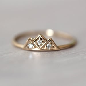 14K Gold Diamond Ring, &quot;Mountain&quot; Ring, Engagement Ring, Dainty Ring, Diamond Ring, Wedding Band, Nature Inspired, Mountain Jewelry, 10K