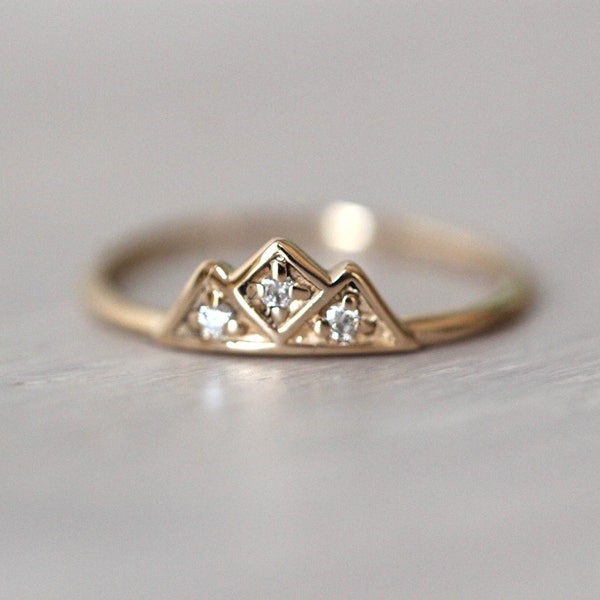 14K Gold Diamond Ring, "Mountain" Ring, Engagement Ring, Dainty Ring, Diamond Ring, Wedding Band, Nature Inspired, Mountain Jewelry