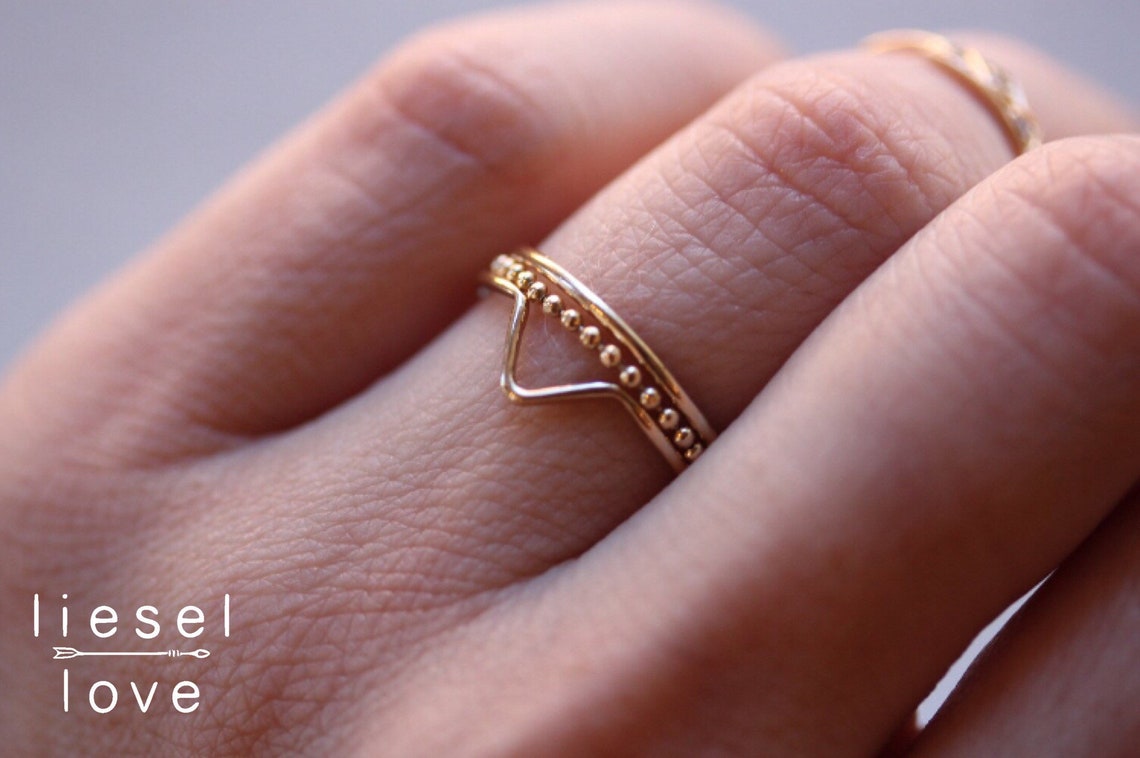 14K Gold Ball Chain Ring half & Half Ring Dainty Etsy