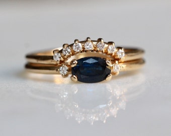14K Gold Blue Sapphire Diamond Bridal Set