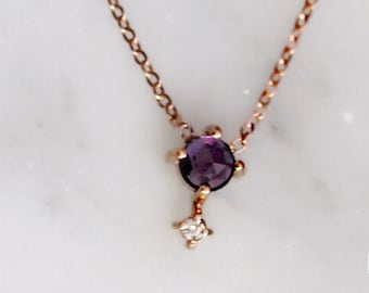 14K Gold Amethyst & Diamond "Love Drop" Necklace