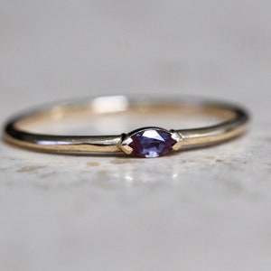 14K Gold Marquise Alexandrite Ring, Wink Ring, Stacking Ring, Color Changing Stone, 10K Promise Ring, Purple, Green, Blue, Solid Gold Ring image 7