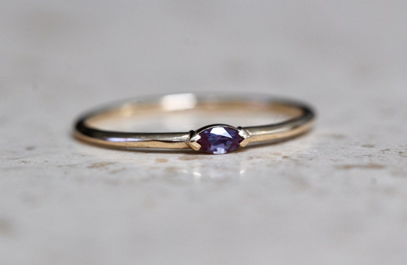 14K Gold Marquise Alexandrite Ring, Wink Ring, Stacking Ring, Color Changing Stone, 10K Promise Ring, Purple, Green, Blue, Solid Gold Ring image 7