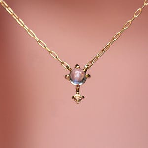 14K Gold Moonstone Diamond Necklace, &quot;Love Drop&quot; Necklace, Moonstone, Solid Gold Necklace, Minimal Jewelry, Layering Necklace, June