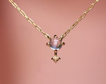 14K Gold Moonstone Diamond "Love Drop" Necklace