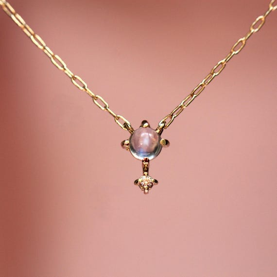 14K Gold Moonstone Diamond Necklace, "Love Drop" Necklace, Moonstone, Solid Gold Necklace, Minimal Jewelry, Layering Necklace, June