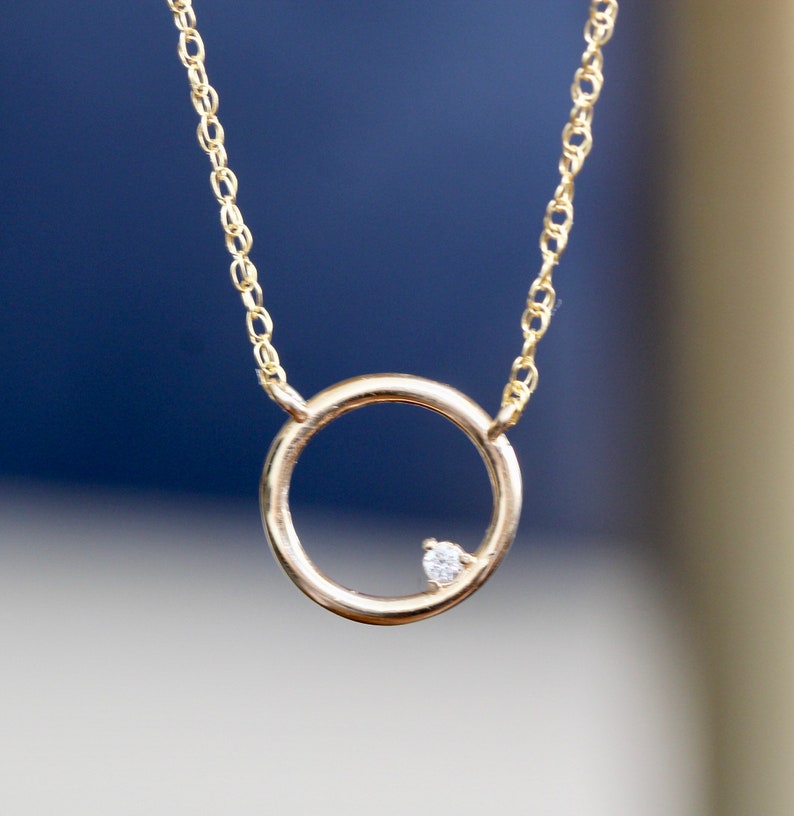14K Open Circle Diamond Necklace, Round pendant Necklace, Layering Necklace, April Birthstone, Open Pendant, Lightweight, Everyday Wear image 9