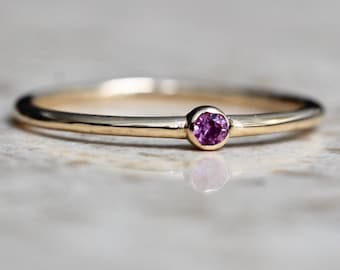 Tiny Pink Sapphire Bezel Ring