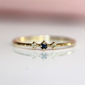 14K Gold Sapphire Diamond Ring, &quot;Blue Velvet&quot; Ring, Astrology Ring, 10K September Birthstone, Sapphire Ring, Diamond Ring, Dainty Ring