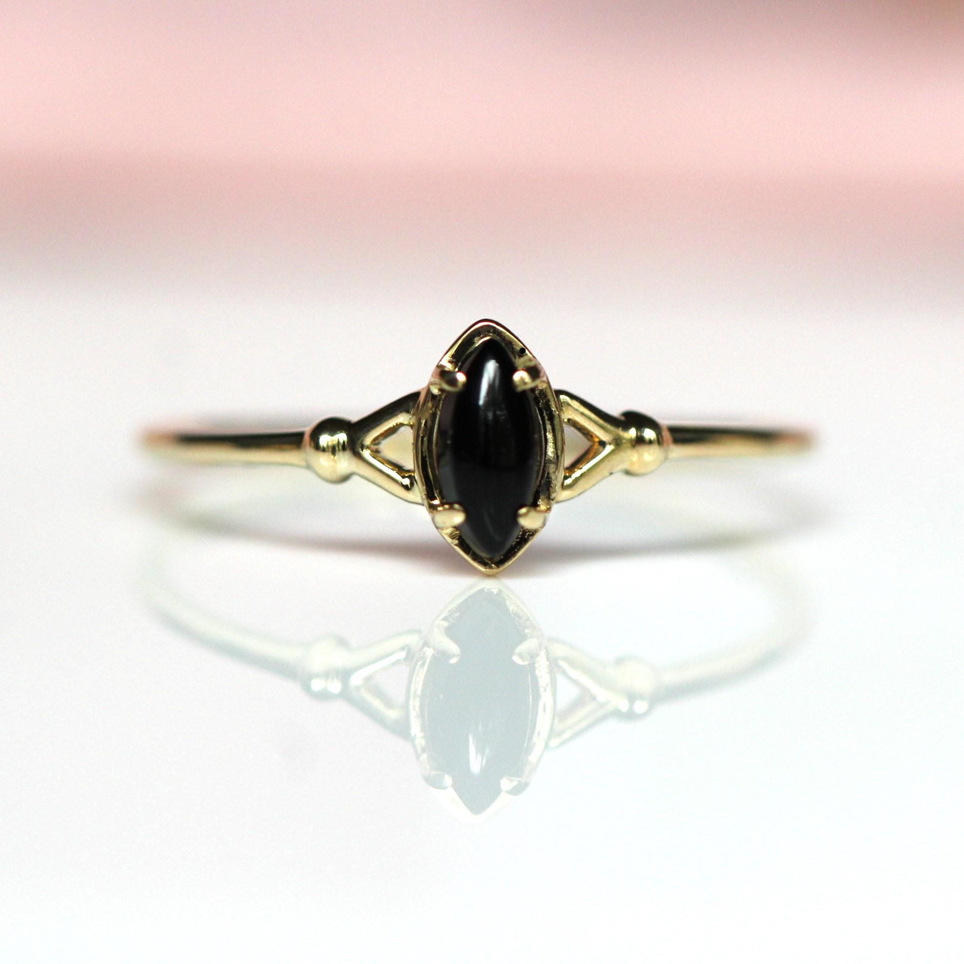 14K Onyx Split Shank Ring, Marquise Shape, 10K Gold, Prong