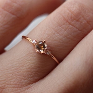 14K gouden morganiet diamanten ring, ring 'pioenroos', verlovingsring, sierlijke verlovingsring, morganietring, beloftering, sierlijke ring