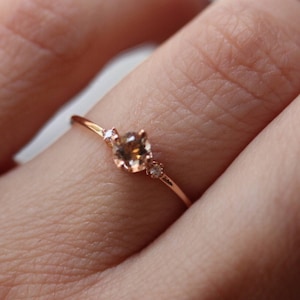 14K Gold Morganite Diamond Ring, "Peony" Ring, Engagement Ring, Dainty Engagement Ring, Morganite Ring, Promise Ring, Dainty Ring