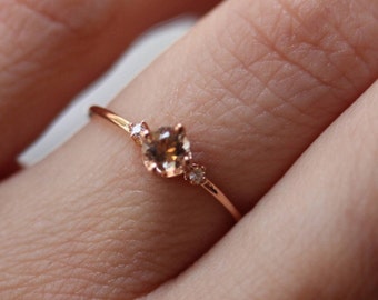 14K Gold Morganite Diamond "Peony" Ring