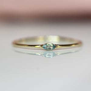 14K Gold Marquise Aquamarine Ring, &quot;Wink&quot; Ring, Stacking Ring, Midi Ring, 10K Promise Ring, Light Blue Stone, Aqua, Solid Gold Stacking Ring