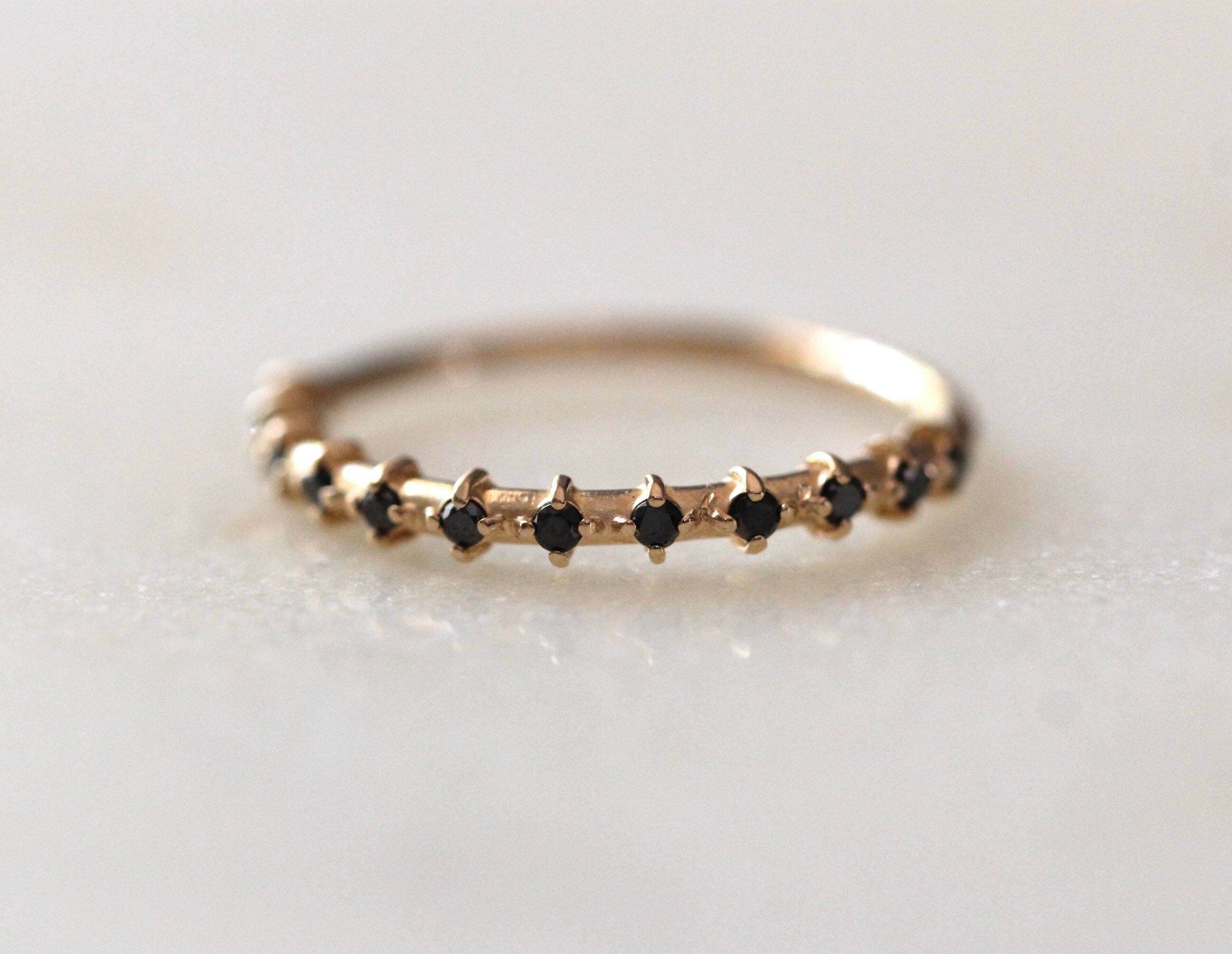 14K Gold Black Diamond Half Eternity Band, Diamond Ring, Wedding Ring