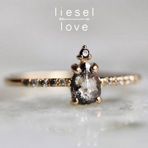 14K Gold Salt and Pepper Diamond Ring, &quot;Silver Mist&quot; Diamond Ring, Black Diamond Engagement Ring, Salt and Pepper Diamond Ring, Dainty Ring