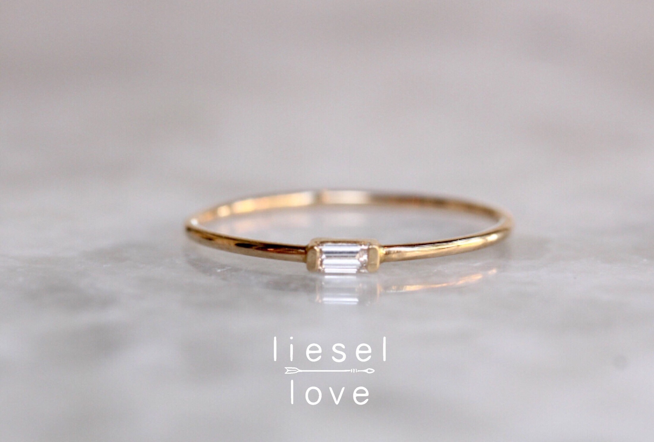 14K Gold Tiny Baguette Diamond Ring Diamond Ring Dainty ...