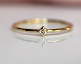 14K Gold Tiny Diamond Ring